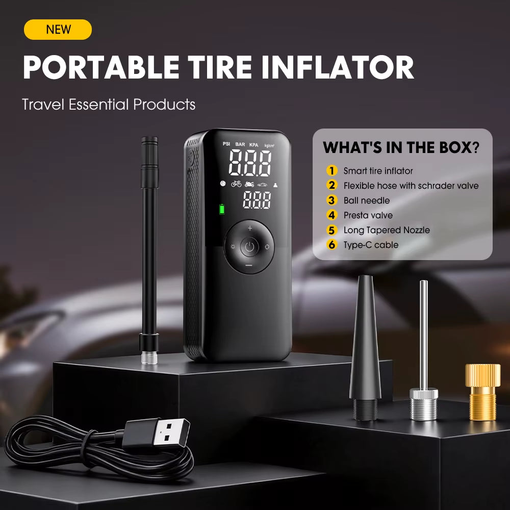 Portable Tire Inflator Rechargeable Electric Inflator for Car Bicycle Digital Air Compressor Football Ball Inflator Pump